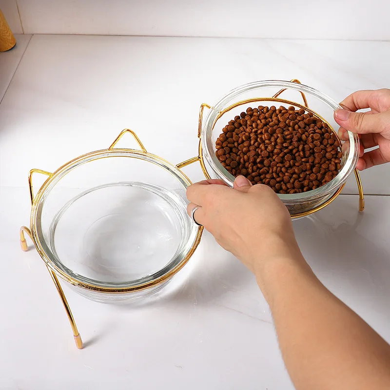 Cuenco de comida de vidrio con marco de hierro, alimentador de agua, alimentador para cachorros, suministros para mascotas, nuevo, envío directo - imagen 3