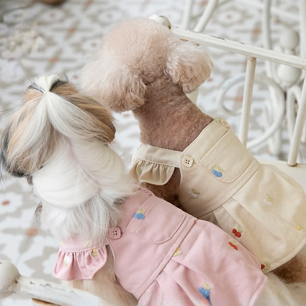 Falda bordada con correa de terciopelo para perro, ropa para mascotas, disfraz de gato y perro, chaqueta Bichón de peluche, vestidos para perros pequeños y lindos, ropa para perros - imagen 4