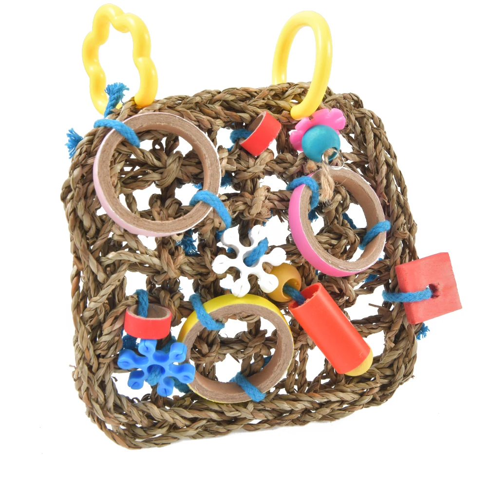 Red de escalada para pájaros, juguetes de loro tejido, Seagrass, cuerda de cáñamo, juego de escalera, masticar, forajear, juguetes coloridos divertidos para loros