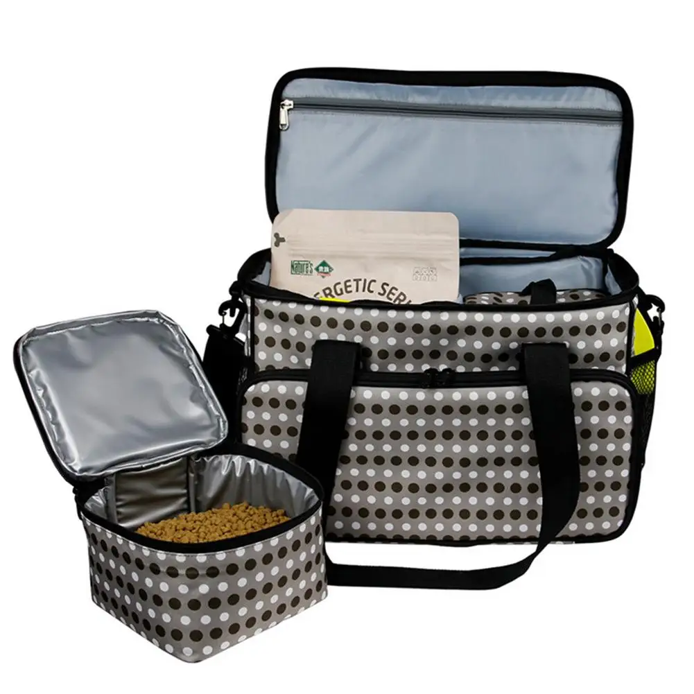 Bolsa de viaje para perros aprobada por las aerolíneas, organizador con bolsillos, bolsa contenedor de comida y tazón plegable, juego de viaje para mascotas de fin de semana - imagen 5