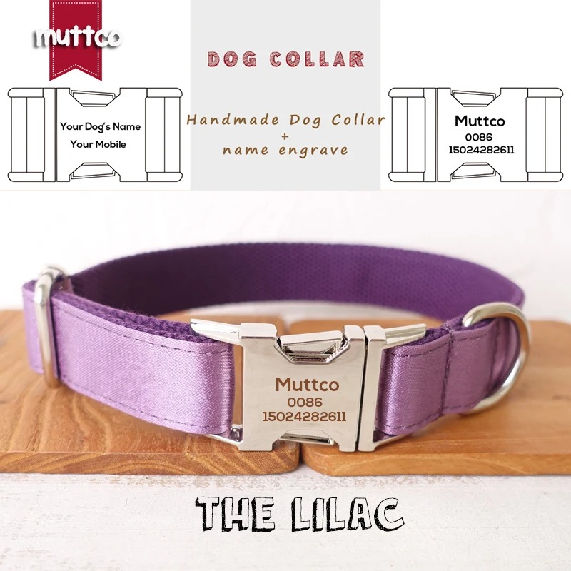 Collar de perro con hebilla de metal grabada MUTTCO, collar con etiqueta de identificación de perro LILAC, placa de identificación de 5 tamaños, suministro antipérdida para mascotas UDC117