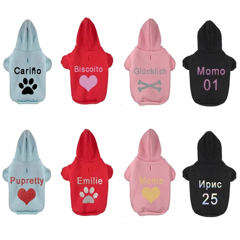 Ropa personalizada para perros y gatos, abrigos para gatos, chaqueta con capucha, Bulldog Francés, Teddy, estampado cálido, pata de corazón, suéter bonito, abrigo, ropa para cachorros - imagen 4