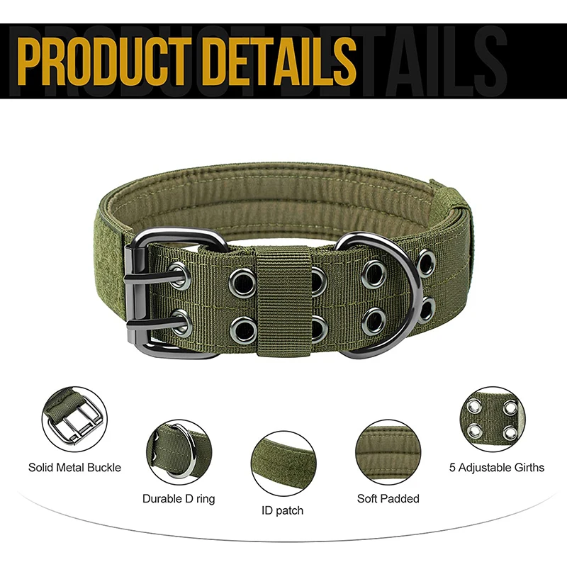 Benepaw-Collar táctico duradero para perro, Collar ajustable de entrenamiento militar resistente, medianas y grandes para mascotas, Panel de identificación con pegatina mágica - imagen 3