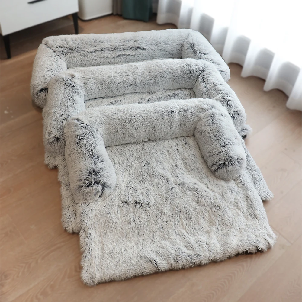 Sofá para perro, cama grande con cremallera de felpa larga y suave, cubierta lavable extraíble, perrera cálida para mascotas, camas para gatos de invierno, manta para dormir profundo, esteras - imagen 5