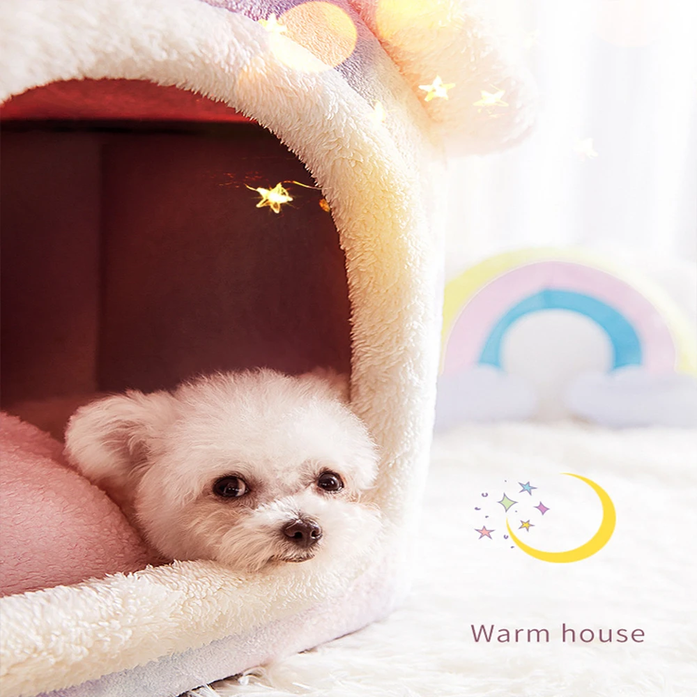 Casa plegable para perro, caseta cálida para interior, cueva para gato, cama para dormir profunda, lavable, perros y gatos pequeños extraíble - imagen 5