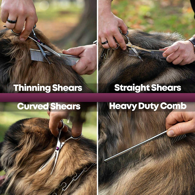 Benepaw-Tijeras de acero inoxidable para mascotas, Kit de tijeras curvadas con puntas redondeadas cómodas, peine de regalo - imagen 2