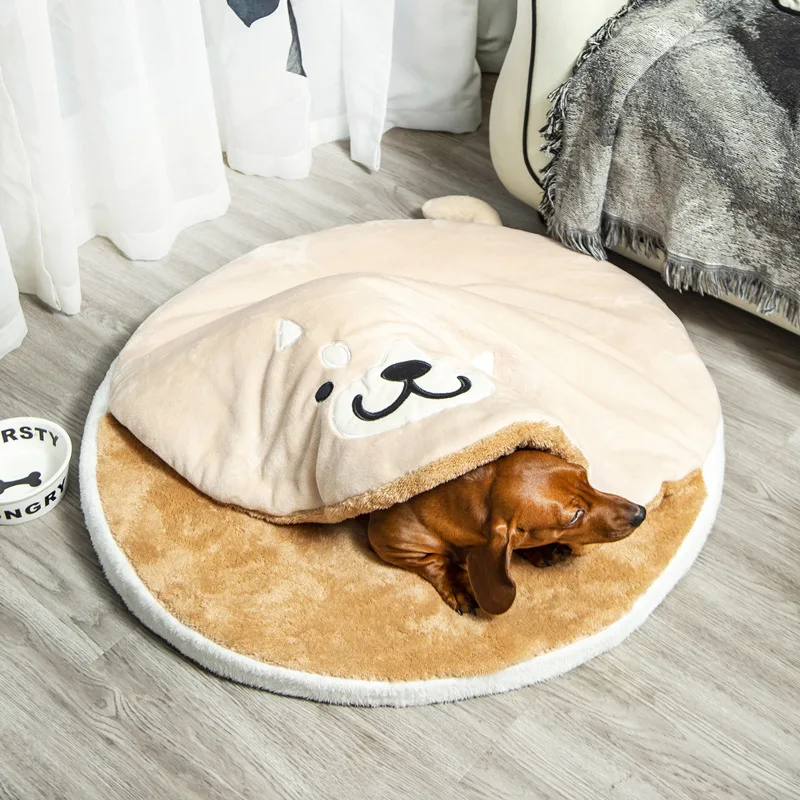Estera redonda cálida para cama de perro, saco de dormir suave y acogedor para interiores, cesta de perrera semicerrada, cojín para mascotas de Material duradero, invierno - imagen 5