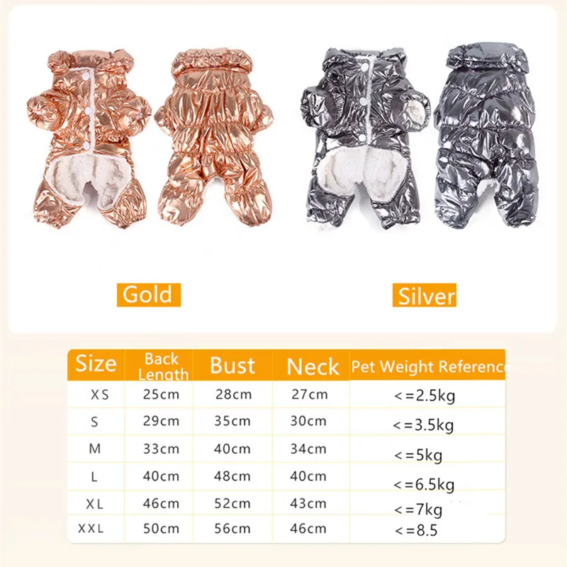 Ropa cálida para perro, abrigo de invierno para perros de dos pies, dorado y plateado, tallas s-xxl, para mascotas, Chihuahua, Pug, Bulldog francés, cachorro - imagen 5