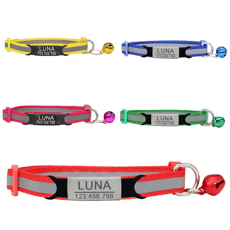 Collar de nailon reflectante personalizado ID grabado gratis gato perro pequeño lindo Nylon ajustable para cachorro gatitos Collar - imagen 5