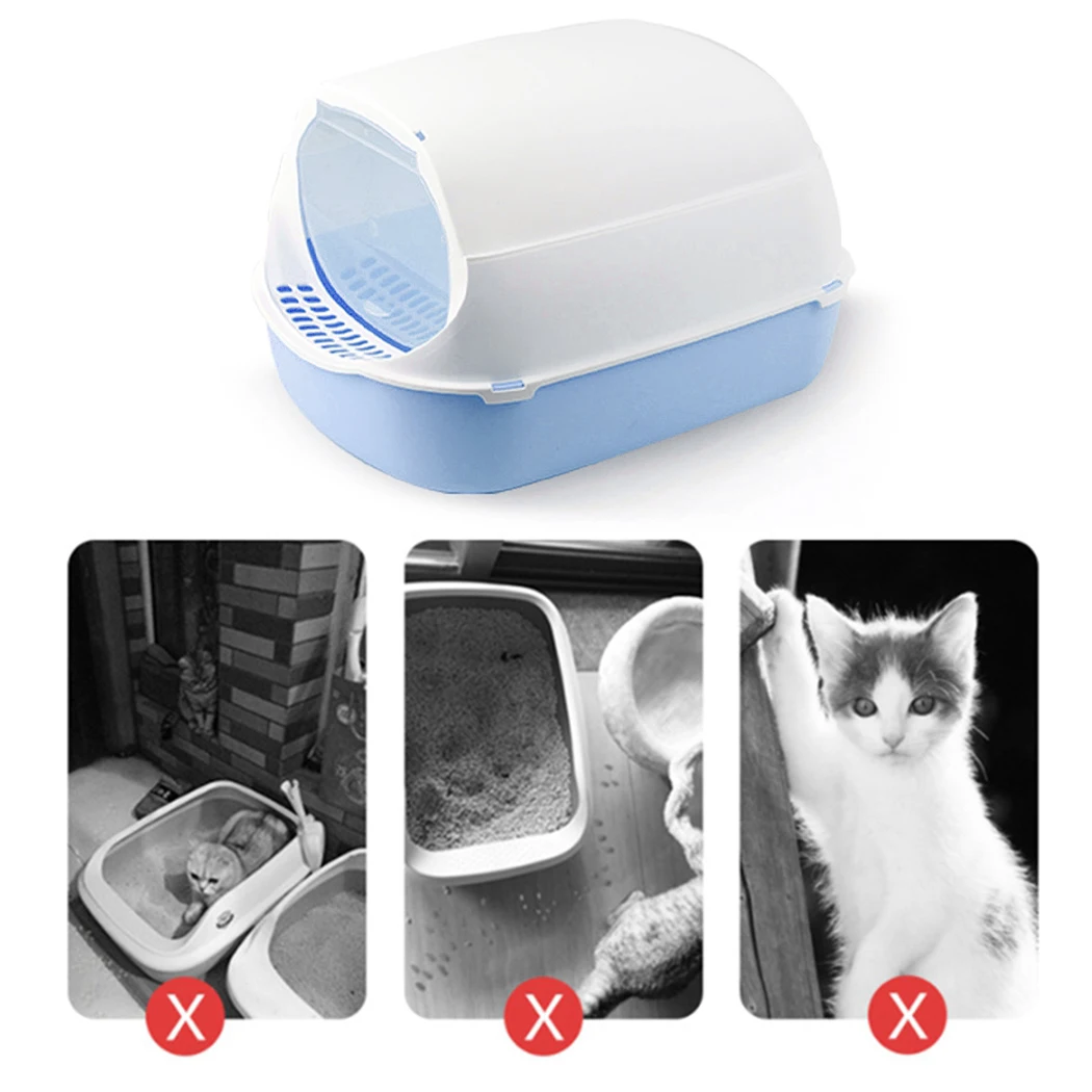 Caja de arena para gatos, paredes altas con capucha de plástico, caja para orinal de gatito, bandeja para arena para mascotas, accesorios para inodoro - imagen 2