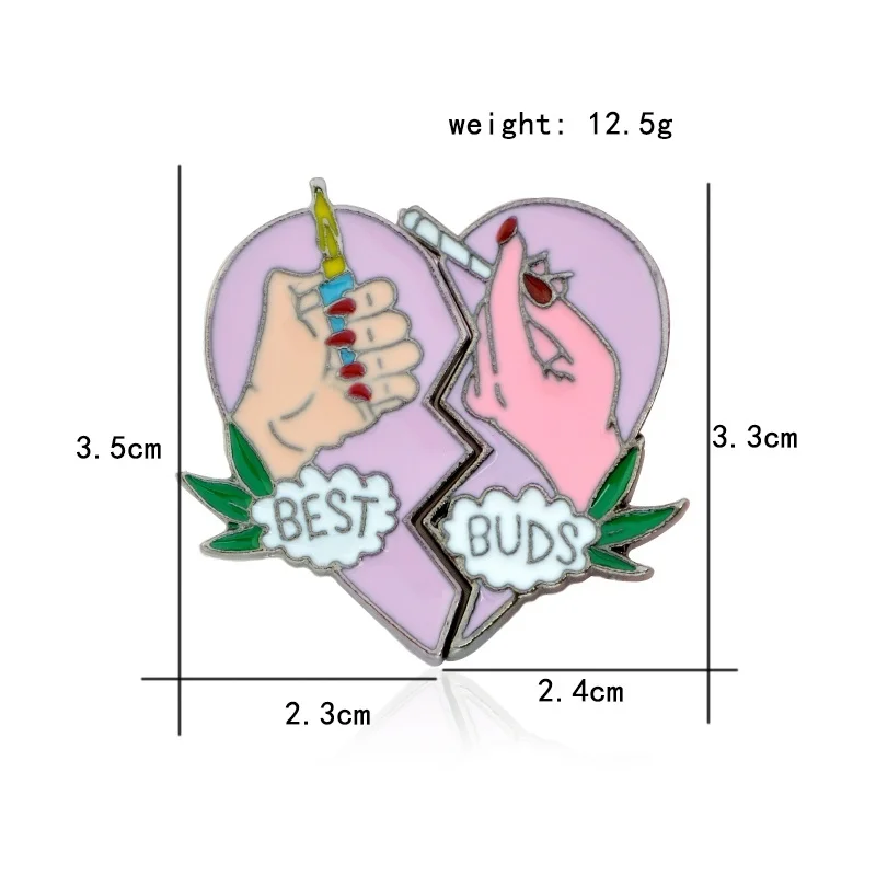 Broches de corazón de esmalte rosa, alfileres de solapa, Collar de insignias, regalos de joyería para mejores amigos, 2 piezas por juego - imagen 2