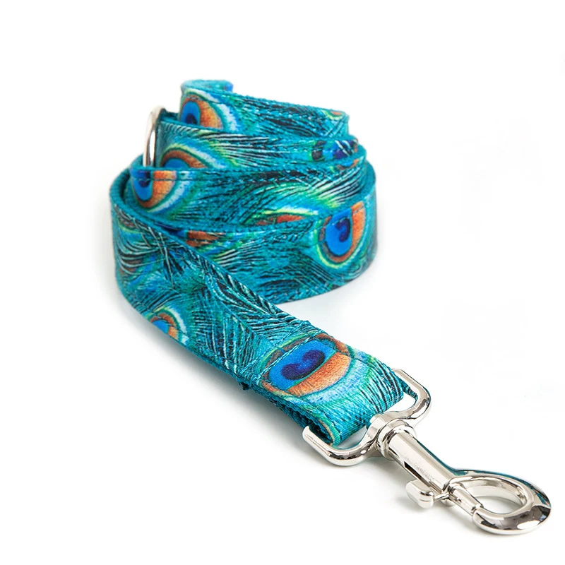 Conjunto de Collar y correa para perro, Collar para perro personalizado con lazo, Collar de diseño con patrón de pavo real de lujo para perro, hebilla de Metal - imagen 4