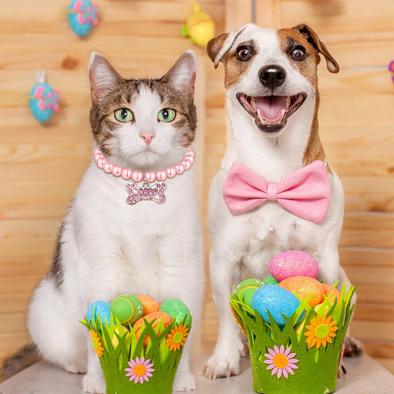 Benepaw-Collar de perlas para perro pequeño con diamantes de imitación de hueso, correa ajustable para el cuello, para cachorro, gato, fiesta, boda - imagen 5