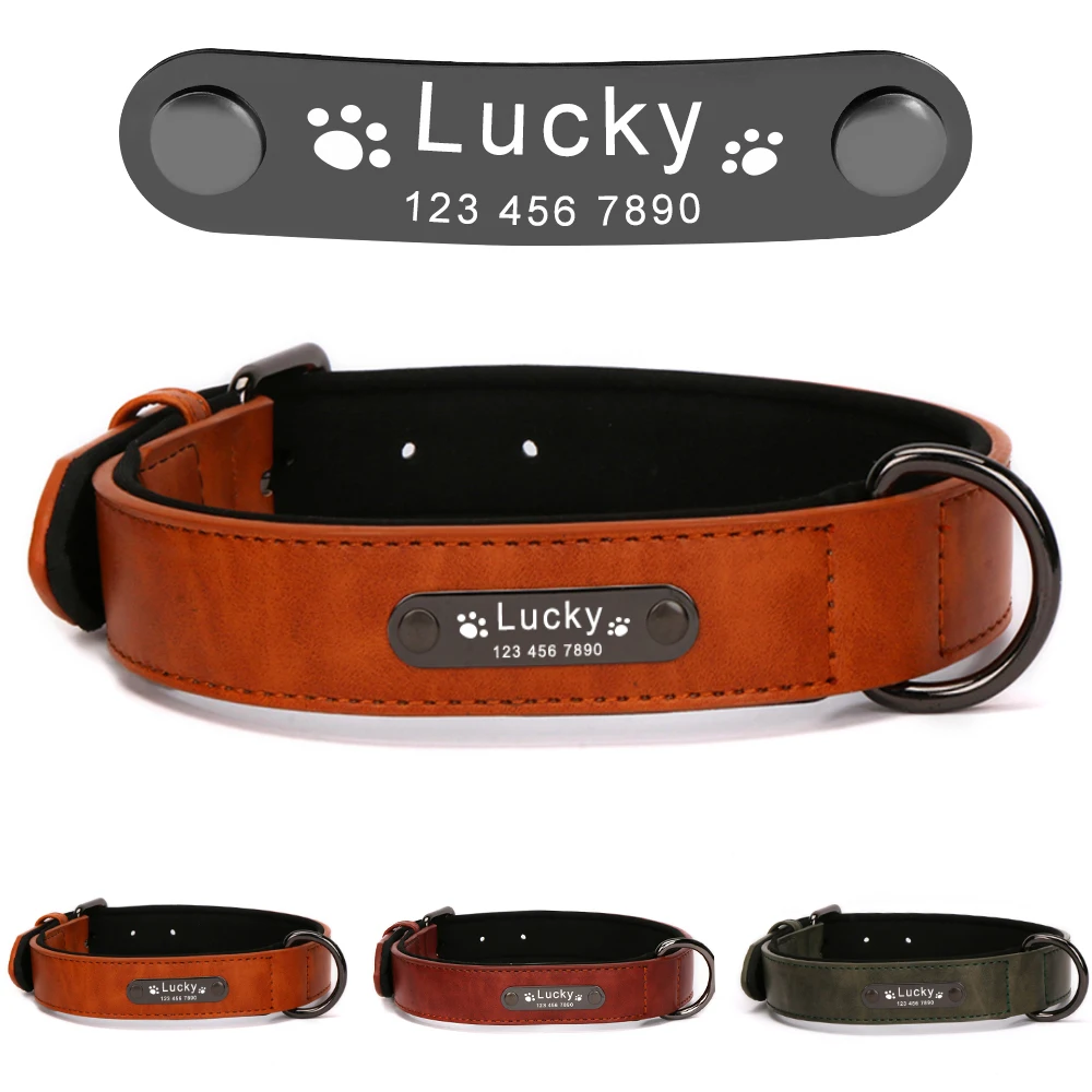 Grabar nombre Collar de perros de piel sintética personalizada de diseño de lujo pequeño Collar de perro grande perros Collar y correa de perro accesorio - imagen 2