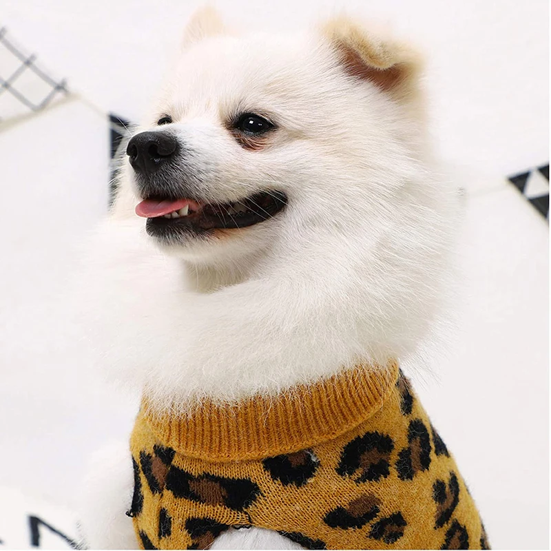 Benepaw-suéter de cuello alto con estampado de leopardo para perro, ropa de punto cálida para mascotas, Otoño e Invierno - imagen 5