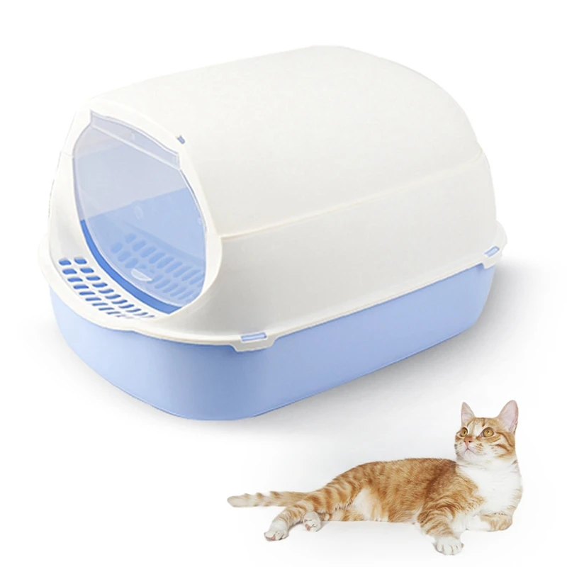 Caja de arena para gatos, paredes altas con capucha de plástico, caja para orinal de gatito, bandeja para arena para mascotas, accesorios para inodoro - imagen 3