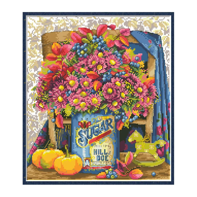 Jarrón precioso Kits de flores de punto de cruz patrones sin imprimir lienzo bordado para costura 11CT 14CT DIY pinturas de decoración del hogar