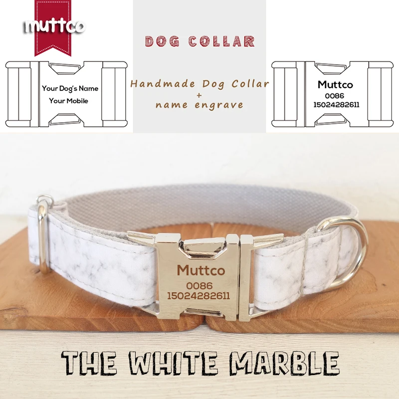 MUTTCO Collar de perro grabado entrenamiento para caminar correa de perro nombre de cachorro personalizado entrenamiento de seguridad de la MARBLE BLANCO UDC085