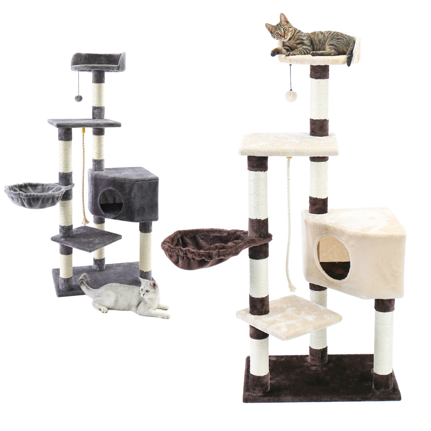 Árbol de lujo multinivel para gatos, torre con perca de felpa extragrande, hamaca espaciosa y poste de rascado cubierto de Sisal grueso - imagen 5