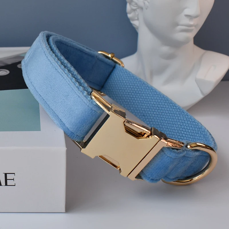 Collar personalizado, tela de algodón de terciopelo de calidad para perros pequeños, medianos y grandes, piezas de Metal, accesorio para mascotas, franela 15 - imagen 5
