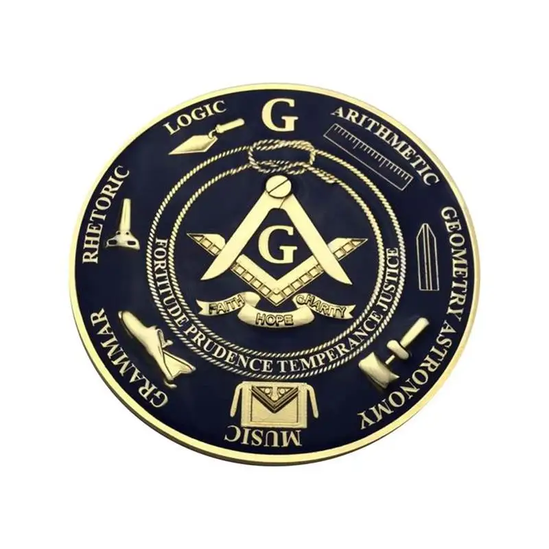 Emblema masónico de 3 "para coche, anillo dorado negro/azul, 3D, Mini herramientas, Mason, Auto, camión, motocicleta, pegatina, insignia con adhesivo rojo - imagen 2