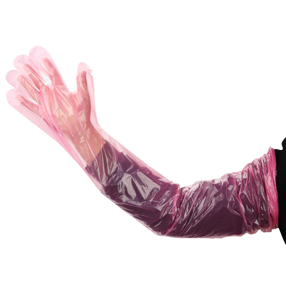 Guantes de película de plástico suave desechables para uso veterinario, guantes de examen veterinario de brazo largo para suministros veterinarios de animales de granja, 100 Uds. - imagen 2