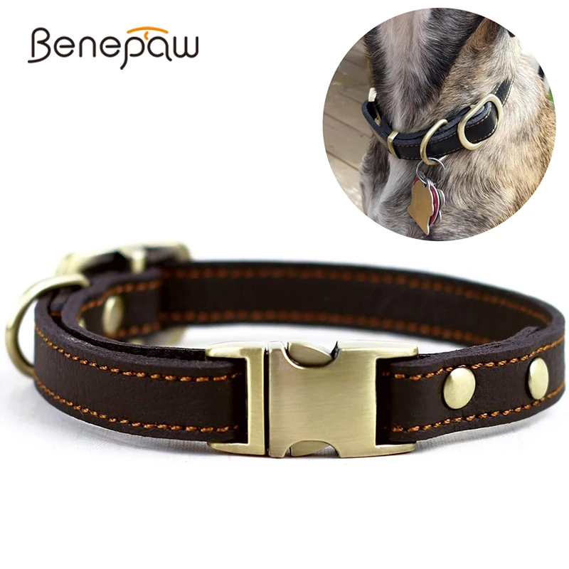 Benepaw collar perro cuero genuino calidad hecho mano fuerte cómodo hebilla metal
