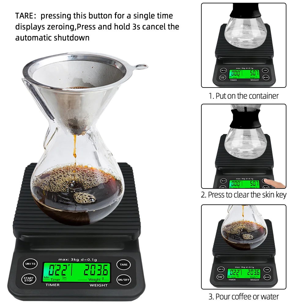 Báscula de café por goteo con temporizador, balanza Digital multifunción, LCD, electrónica, 3kg/0,1g, para Cocina - imagen 5