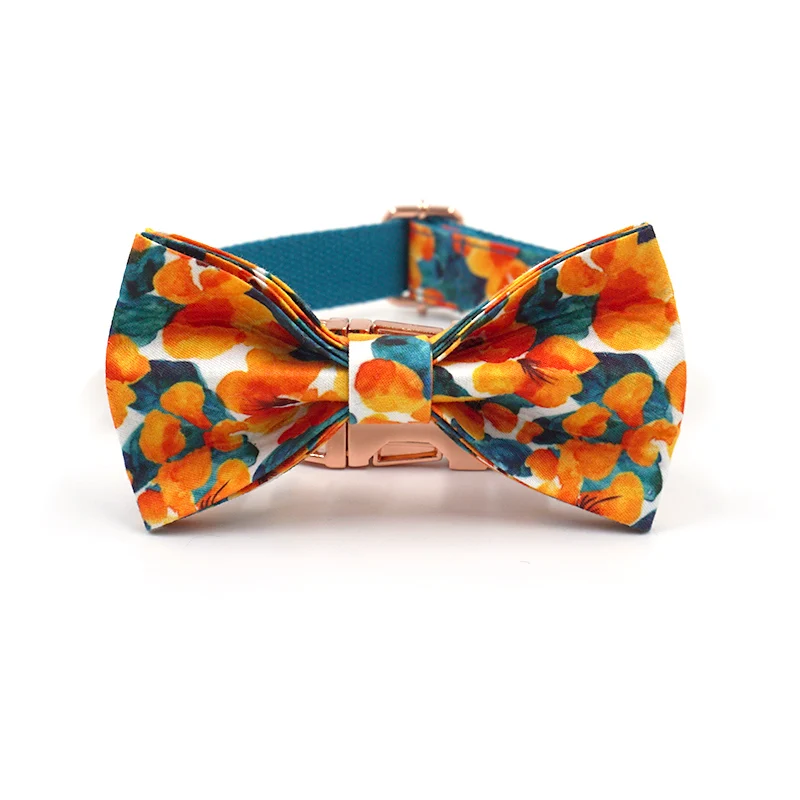 Collar personalizado para perros, conjunto de Collar y correa para perro con patrón de flores hawaianas, pajarita de diseñador de lujo, Collar para perro de liberación rápida - imagen 4