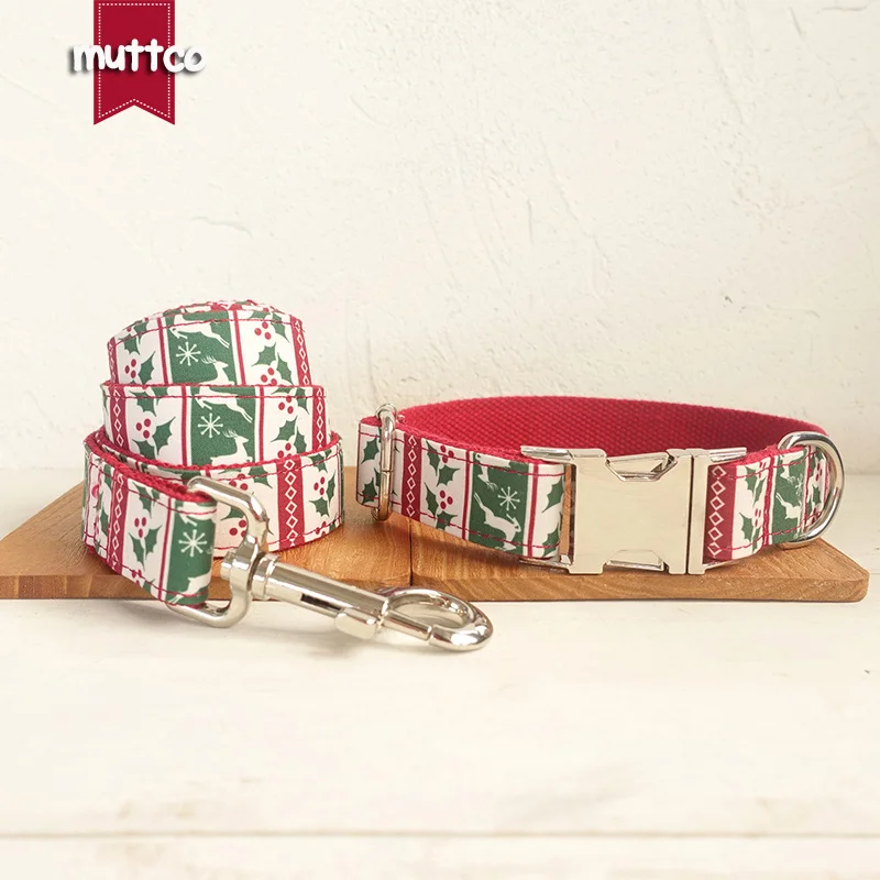 MUTTCO vende al por menor collar de perro de diseño propio THE CHRISTMAS CUER hecho a mano poliéster satinado y nylon 5 tamaños collar de perro UDC094 - imagen 5