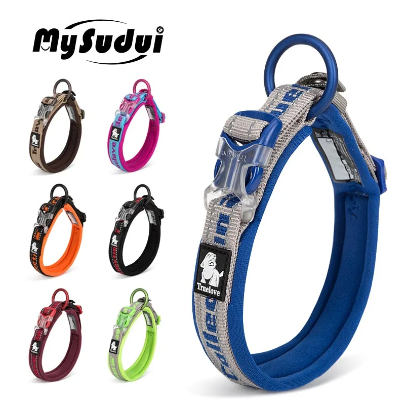 Truelove-Collar de neopreno bordado para perro, correa ajustable de nailon para perros grandes y pequeños, reflectante, para correr, Chihuahua - imagen 2