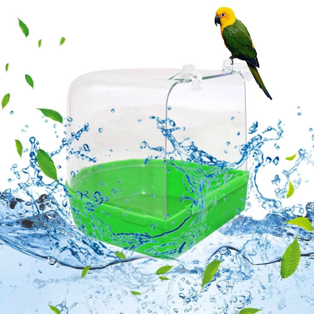 Caja de baño para bañera de pájaros, herramienta de limpieza de aves, accesorios de jaula, baño de loros, bañera colgante de plástico transparente - imagen 3