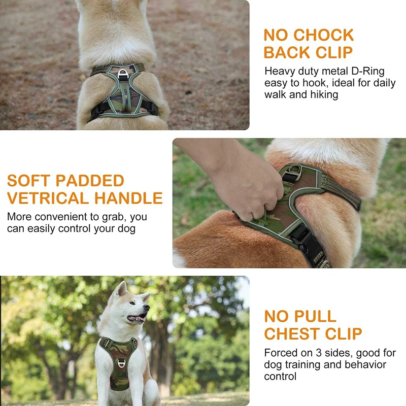 Benepaw-arnés táctico sin tirones para perros grandes y medianos, arnés reflectante de camuflaje duradero y resistente para mascotas, chaleco con mango de Control - imagen 5