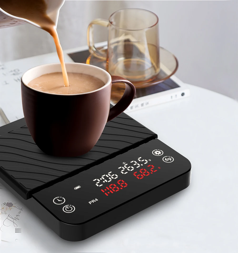 Báscula de café inteligente, 2kg/0,1g, Mini báscula electrónica Digital negra para café, carga USB, temporizador automático, báscula de cocina con temporizador - imagen 2