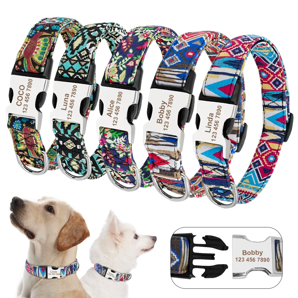 Collar de perro de nailon personalizado, collares para perros con estampado de moda, Collar personalizado para cachorros y mascotas, nombre grabado para perros pequeños, medianos y grandes, Pug - imagen 4