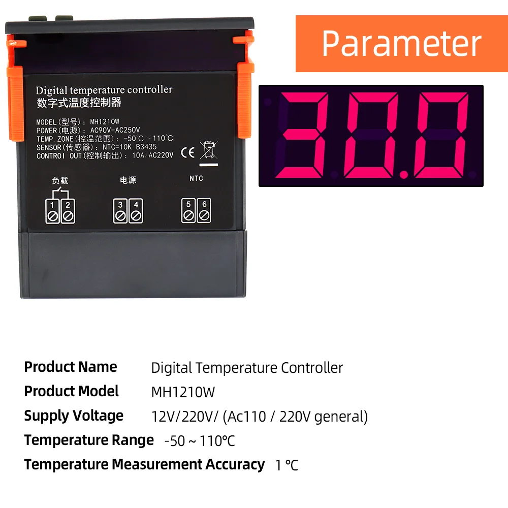 Controlador de temperatura MH1210W, termostato Digital de AC110-220V, DC12V, 24V, termómetro para microordenador, termorregulador-50 ~ 110 C, NTC - imagen 4