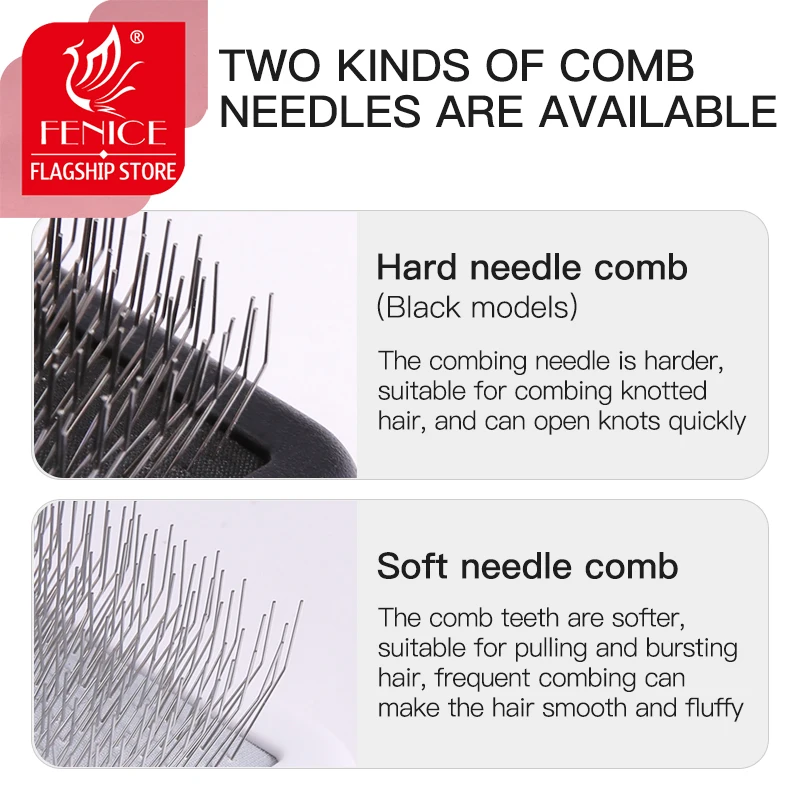 Fenice-cepillo de pelo para mascotas, peine de masaje de pelo, peine de nudo abierto, herramienta de limpieza de aseo, aguja de Peine de acero inoxidable - imagen 5
