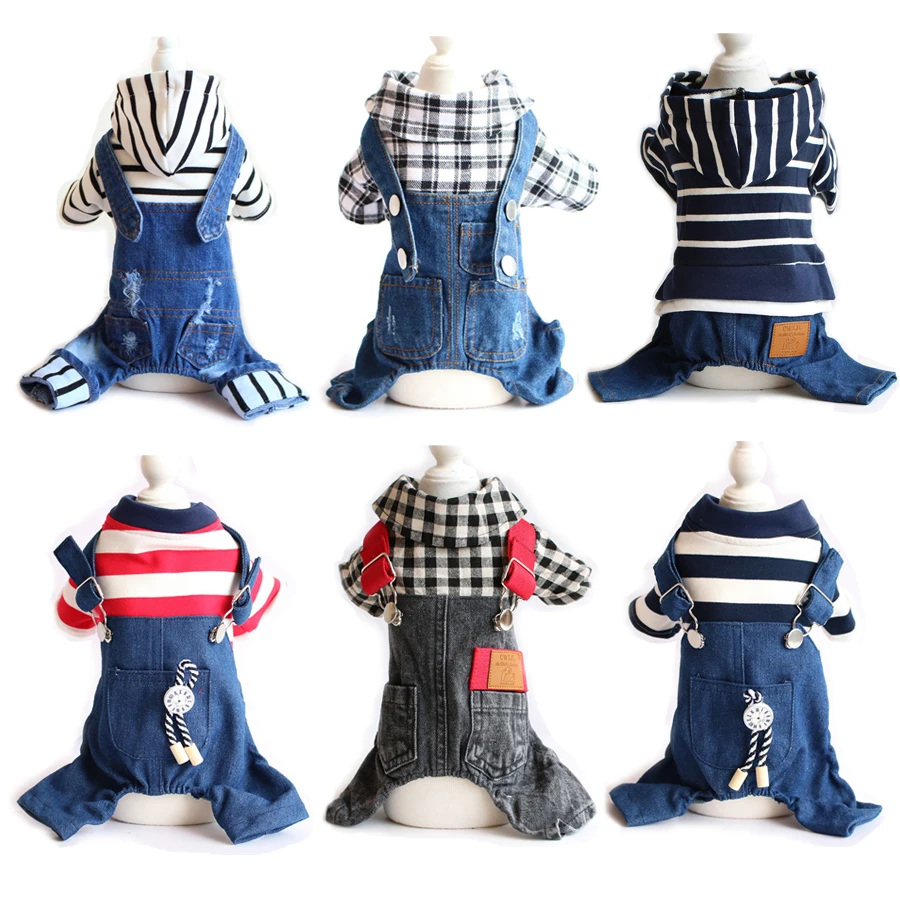 Mono vaquero a rayas para perro, Mono vaquero para cachorro y gato, chándal de cuatro patas, ropa para perros Yorkies Chihuahua, abrigo vaquero