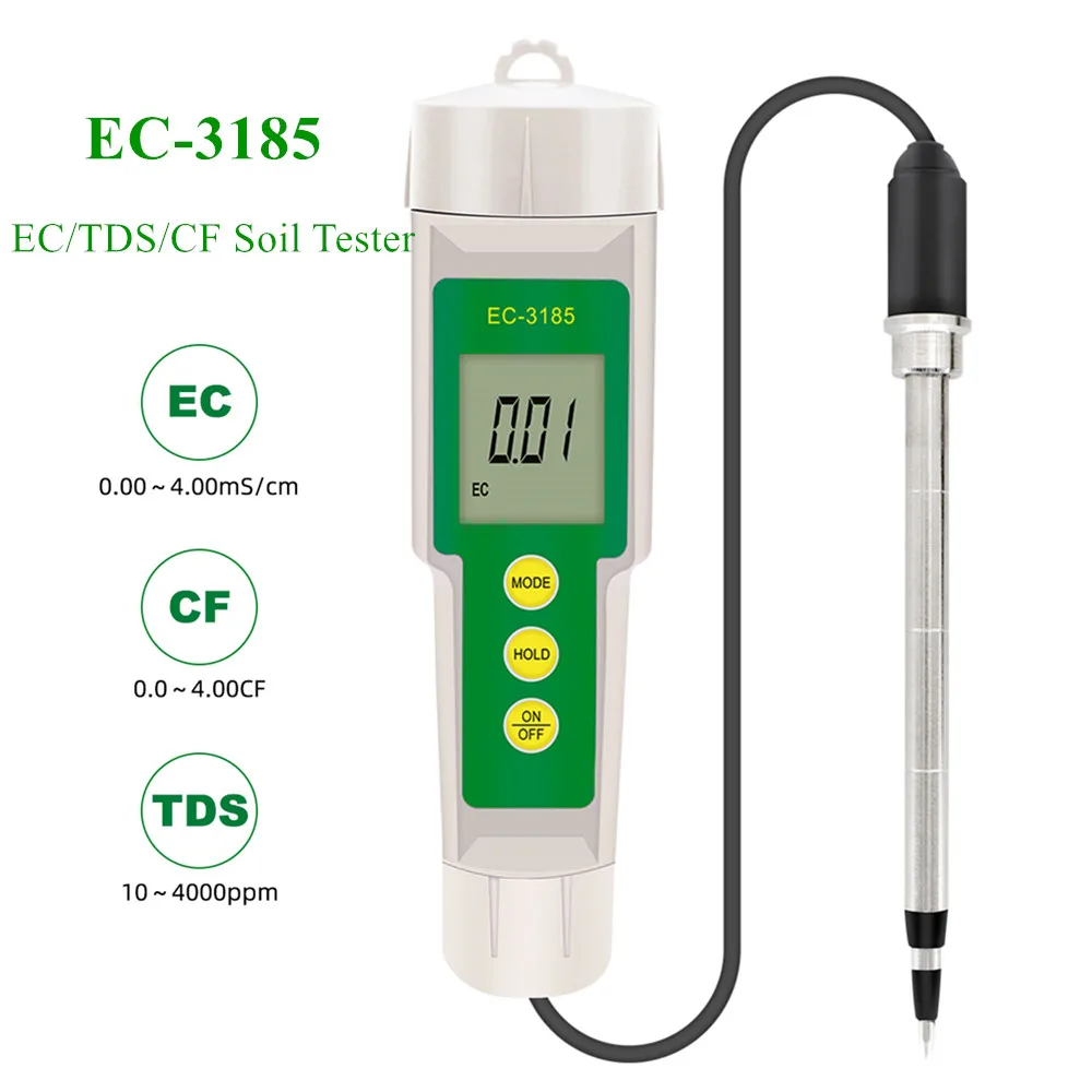 Probador de suelo impermeable EC-3185, medidor de suelo EC/TDS/CF con sonda de alta calidad para cultivo en invernadero y horticultura