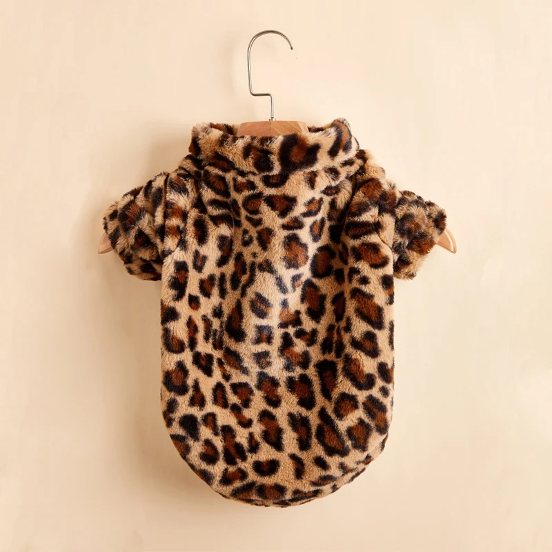 Ropa cálida de felpa para mascotas, chaqueta de leopardo para perro, abrigo para perro Labrador, traje de Bulldog Francés, XS-XXL, Otoño e Invierno - imagen 5
