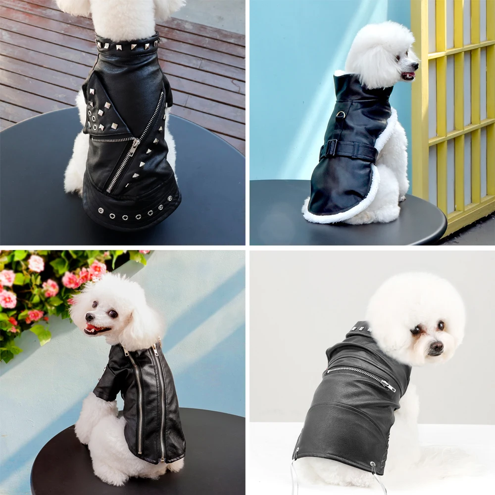 Cool Dog chaqueta de cuero abrigo cálido invierno ropa para mascotas traje Bulldog Francés ropa abrigos para perros pequeños medianos - imagen 4
