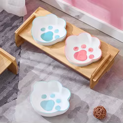 Plato Cerámica Elevado Perros Gatos Cuenco Doble Forma Pata Suministros