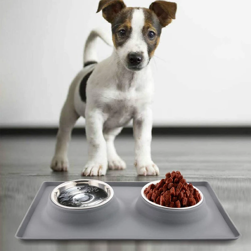Benepaw-cuenco doble de acero inoxidable para perro con alfombrilla de silicona, No tóxico, antideslizante, sin derrames, para agua y comida de mascotas, alimentación para cachorros y gatos - imagen 2