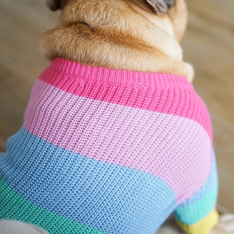 Suéter arcoíris para perro, ropa cálida de invierno para perros pequeños, Bulldogs franceses, disfraz de Navidad, ropa de punto para perros - imagen 3