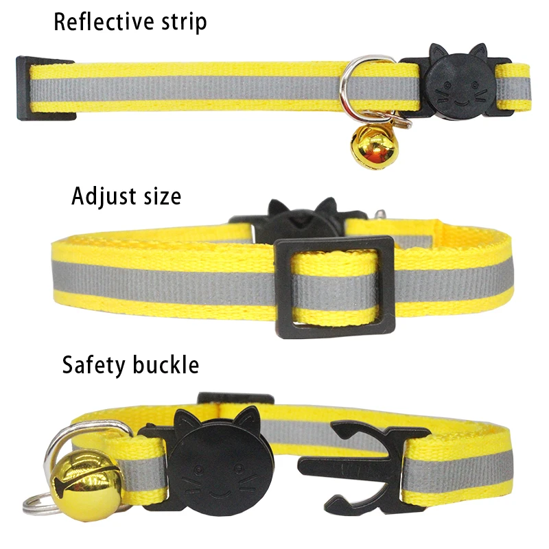 Collar reflectante con hebilla de seguridad para gatos, ajustable, personalizado, sin identificación, grabado, Collar de nailon para cachorros y gatitos - imagen 4