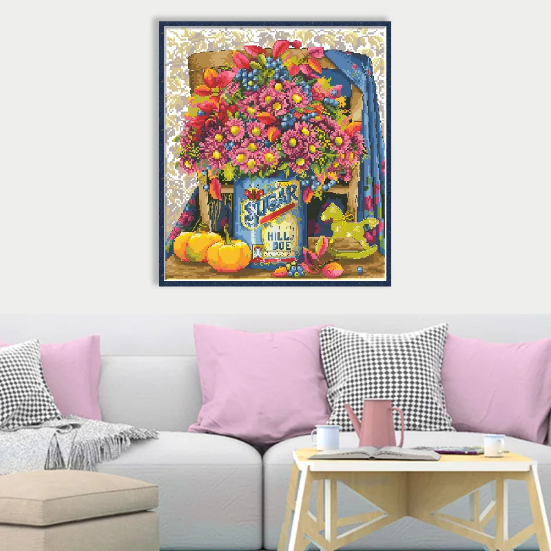 Jarrón precioso Kits de flores de punto de cruz patrones sin imprimir lienzo bordado para costura 11CT 14CT DIY pinturas de decoración del hogar - imagen 3