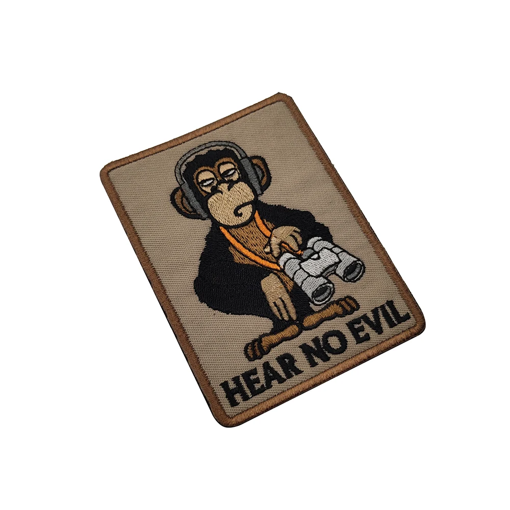 Parche bordado de mono de tres sabios, insignia de brazalete, parche decorativo táctico militar, ver, hablar, escuchar, No malvado - imagen 4