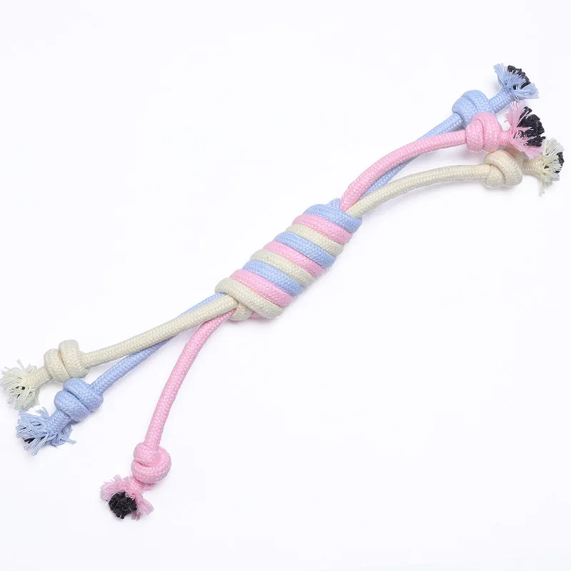 Juguetes Para Perros de algodón con nudo para masticar, cuerda trenzada duradera para mascotas, cachorro, 15CM, herramienta divertida, suministros para mascotas, Color macarrones - imagen 5