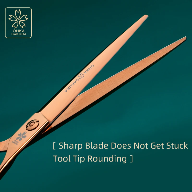 Yinghuawu-tijeras para recortar el cabello de oro rosa, corte grande, cizalla directa, 7,0-7,5 pulgadas, VG10, especial de esteticista para mascotas importada de alta calidad - imagen 4