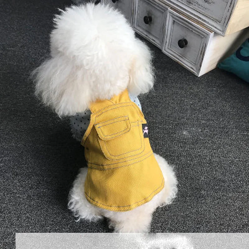 Vestido vaquero con tirantes para perro, falda bonita para mascotas, ropa de peluche, ropa para cachorros, Otoño, 2021 - imagen 3